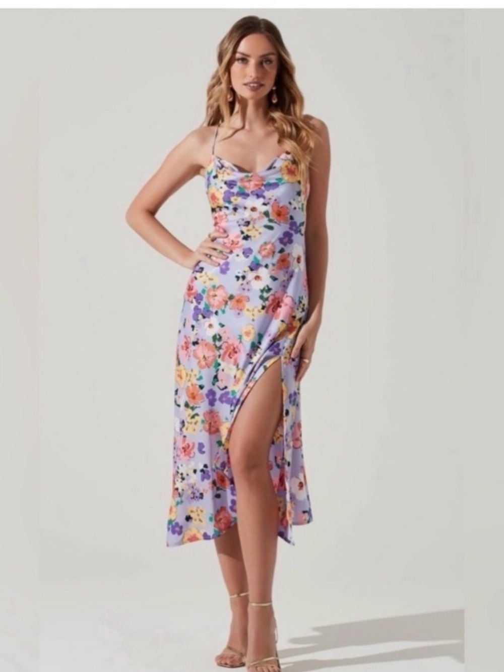 Astr Lavender Floral Satin Slip Dress